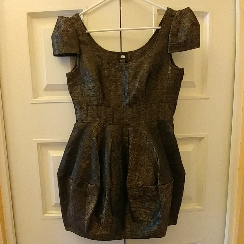 H & M Puff Dress Bronze Metallic Sz. 6 - Picture 5 of 6